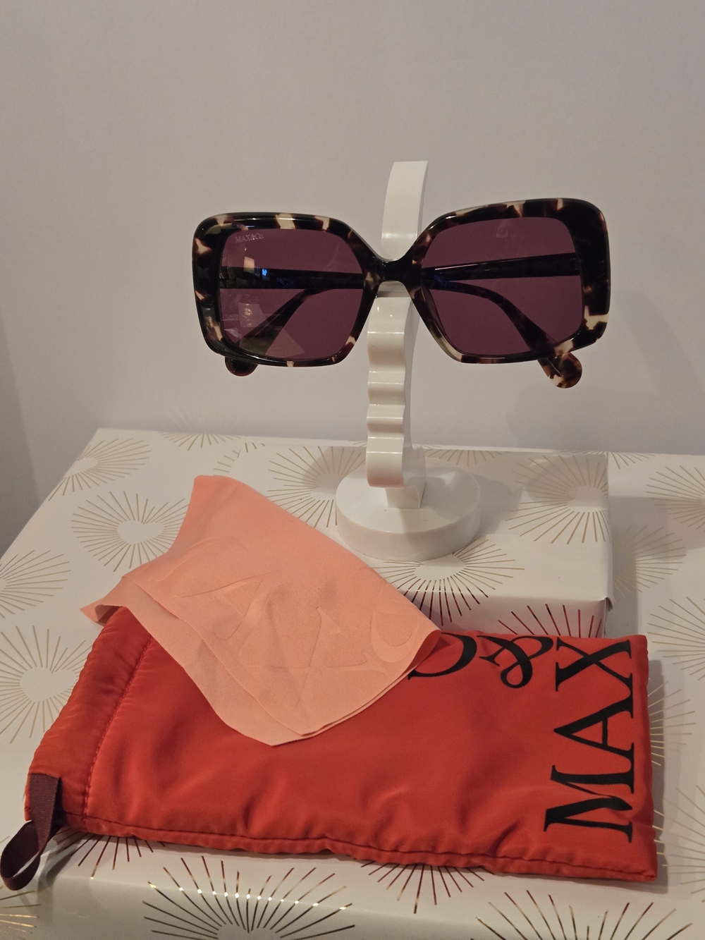 Max & Co. Tortoiseshell Square Sunglasses with Purple Lenses